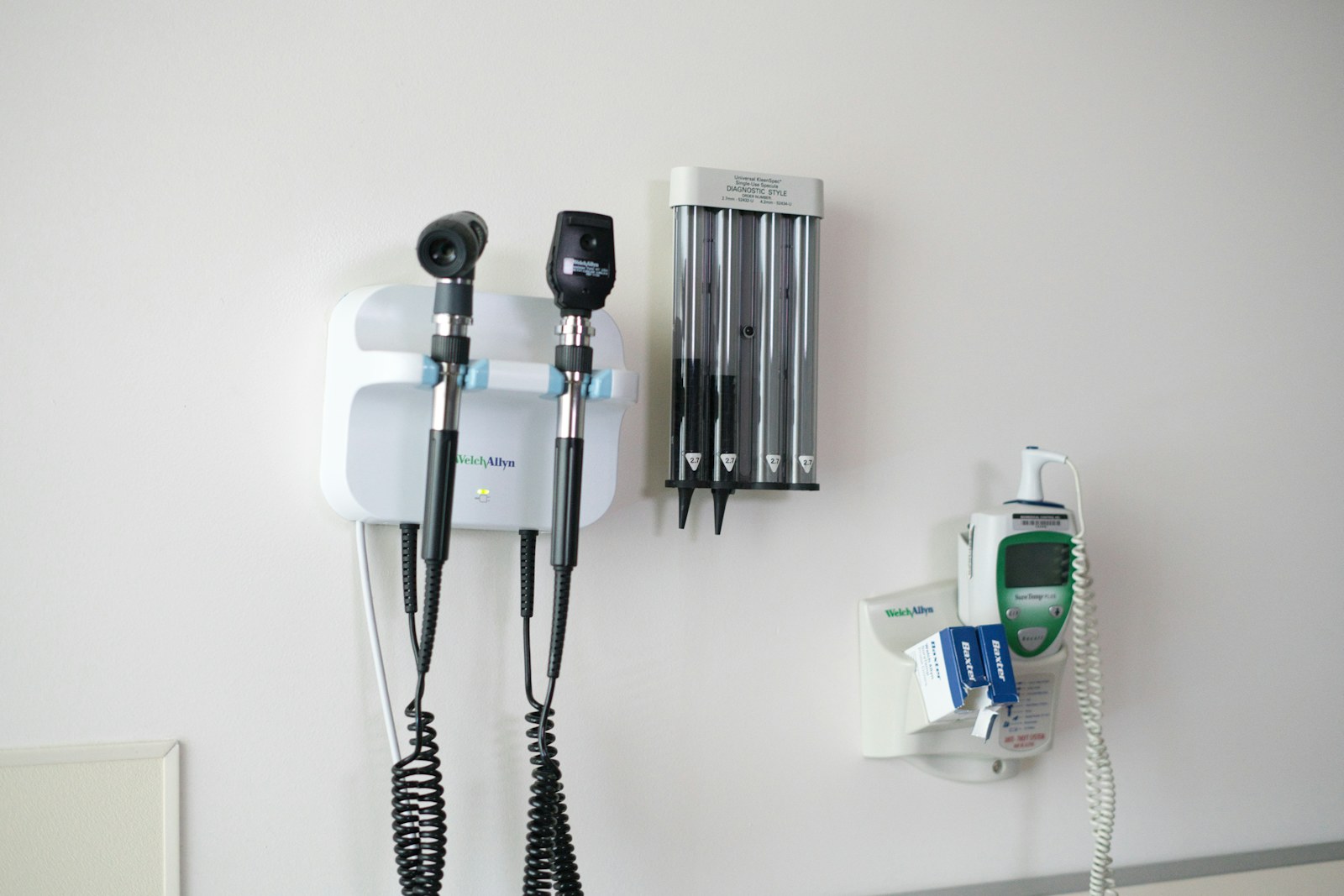 Medical diagnostic tools mounted on a wall