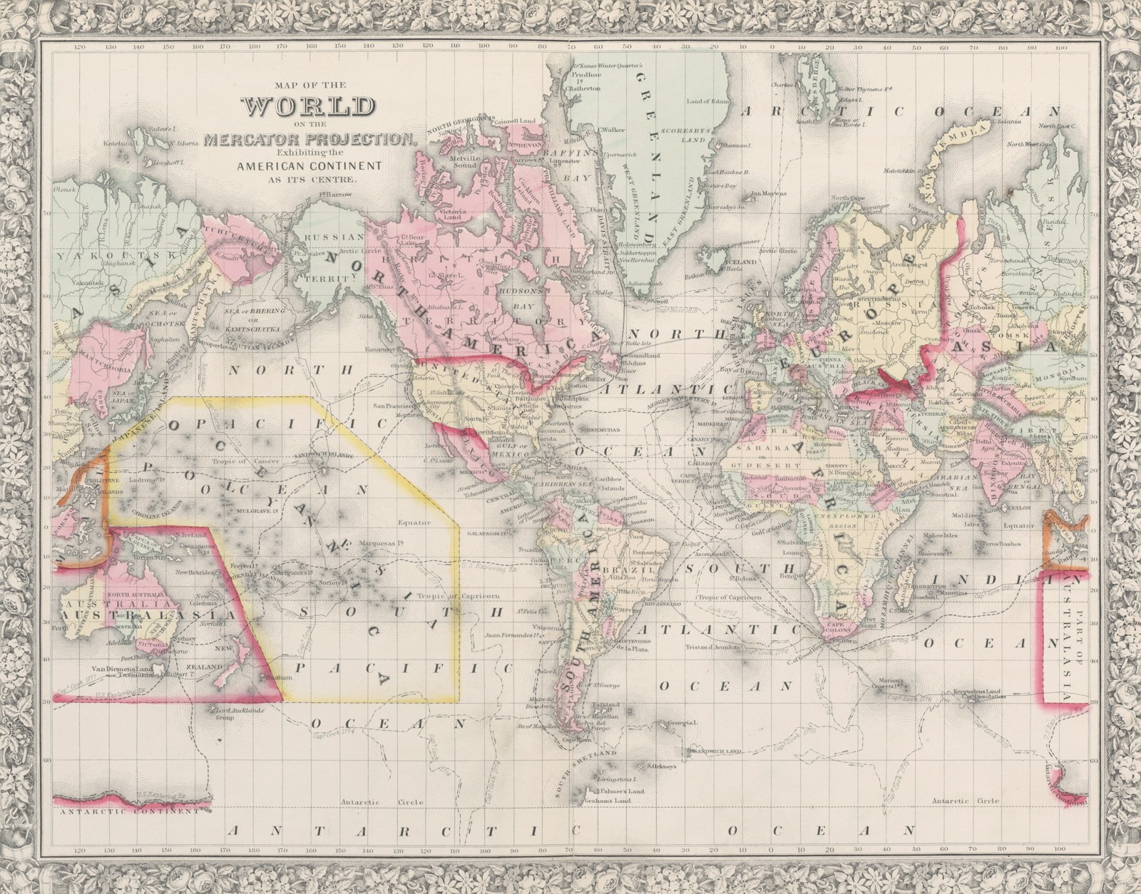 Antique map of the world with political divisions