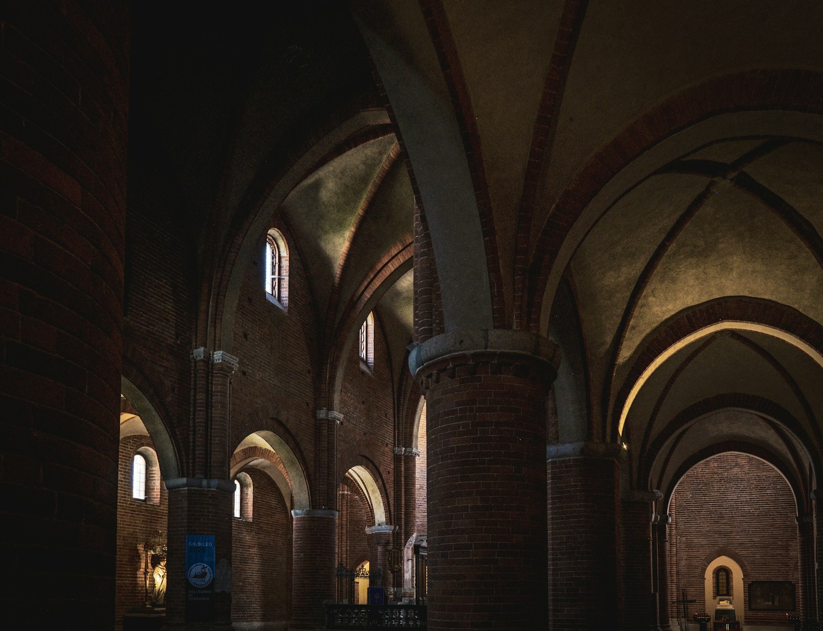 Interior of a grand cathedral with arched ceilings